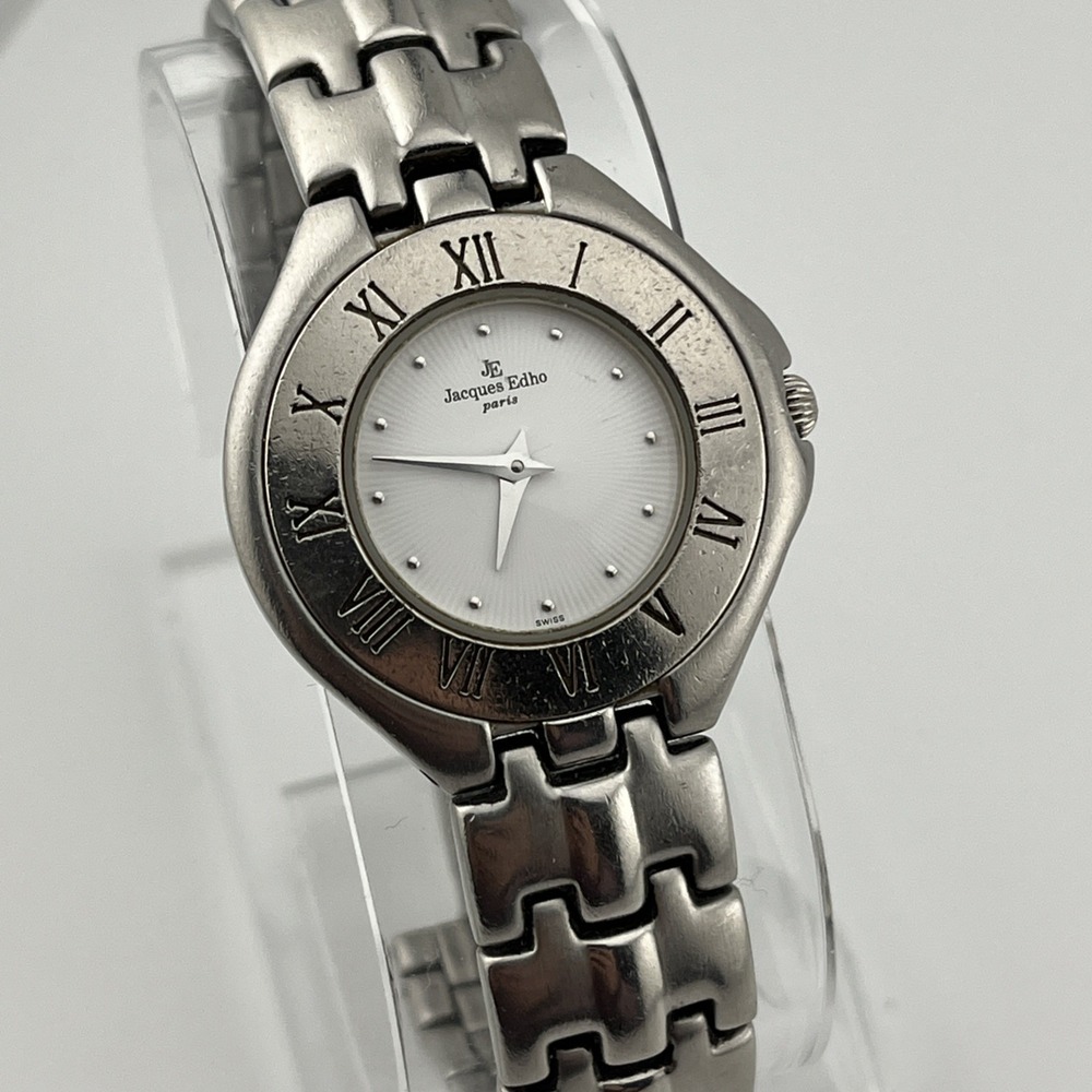 Vtg Jacques Edho Paris Watch Women 30mm Silver Tone 6.25" Band- New Battery